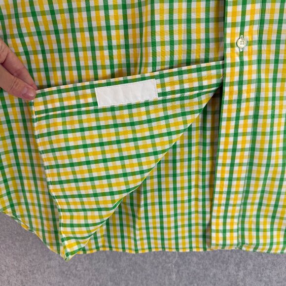 Maus & Hoffman Mens XXL Green‎ Yellow Gingham Short Sleeve Cotton Shirt Buttoned - Picture 9 of 15